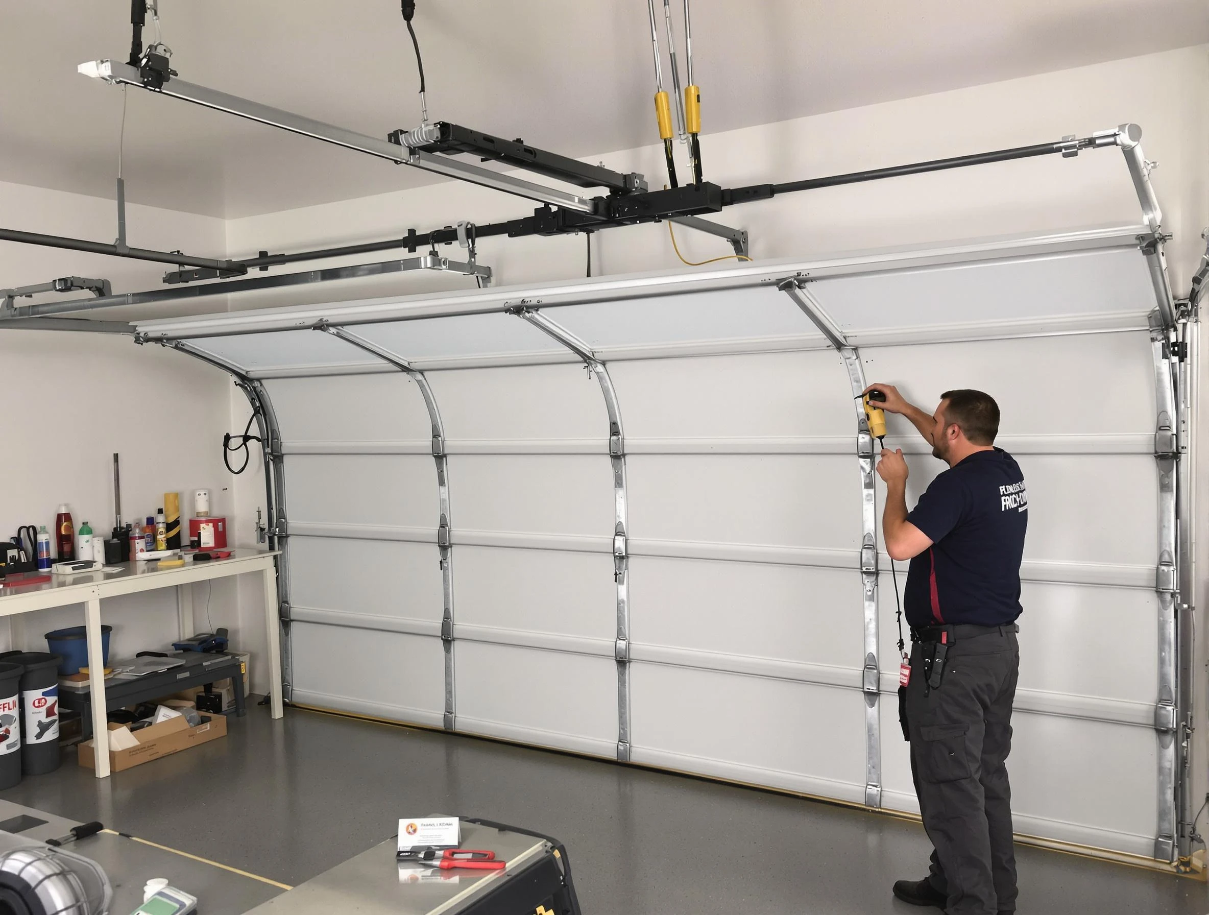 Fort Lauderdale Garage Door Repair certified technician performing overhead door system repair in Fort Lauderdale